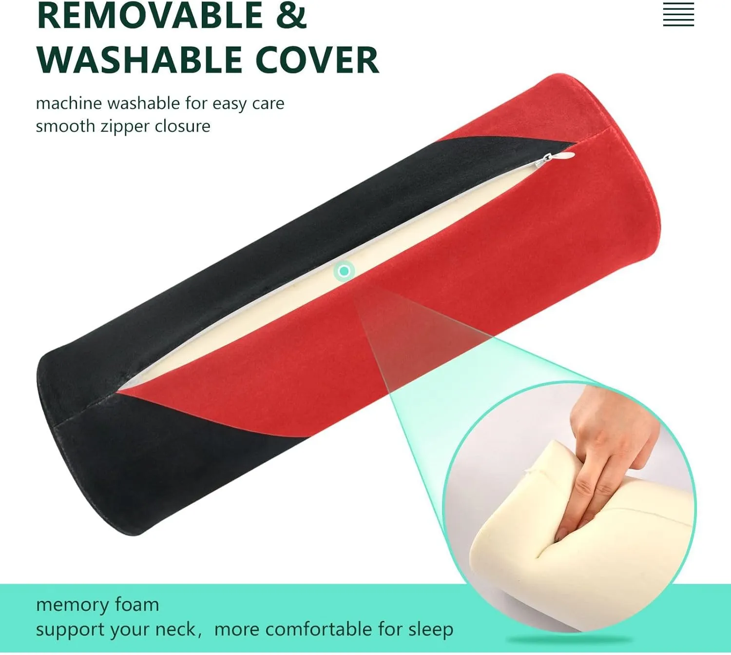 Oyihfvs Black Gamepad on a Black Red Background Gaming Concept Round Memory Foam Pillow, Travel Pillow with Removable Washable Cover for Head Neck Legs Support 5.5 x 5.5 x 17 inch