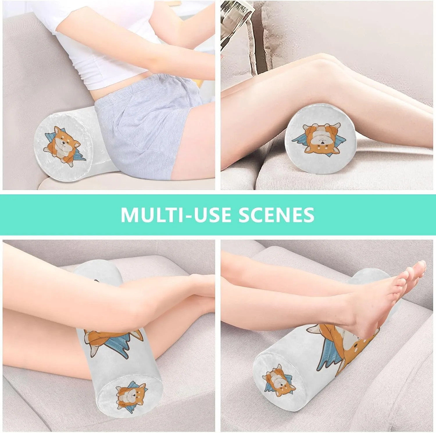 Oyihfvs Funny Orange Shiba Inu Dogs in Different Poses on White Round Memory Foam Pillow, Travel Pillow with Removable Washable Cover for Head Neck Legs Support 5.5 x 5.5 x 17 inch