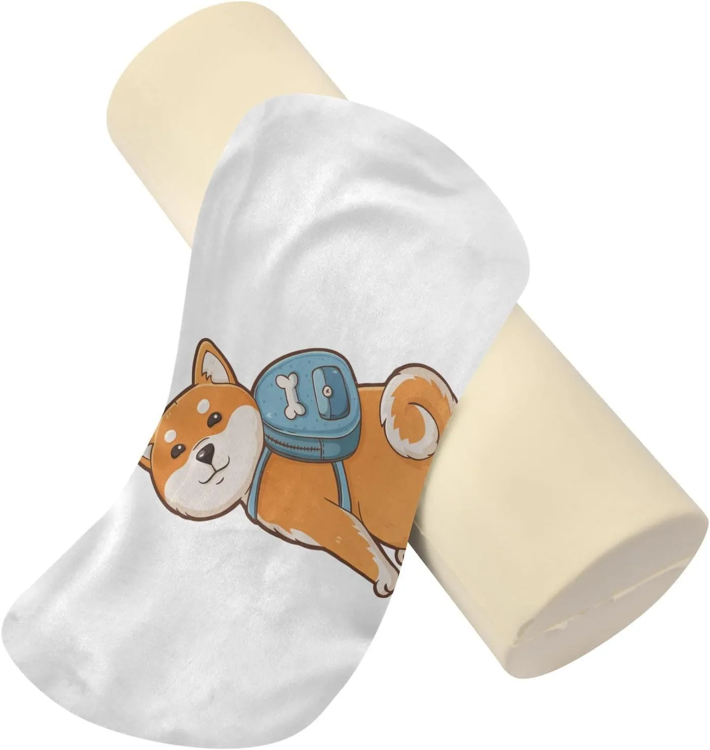 Oyihfvs Funny Orange Shiba Inu Dogs in Different Poses on White Round Memory Foam Pillow, Travel Pillow with Removable Washable Cover for Head Neck Legs Support 5.5 x 5.5 x 17 inch