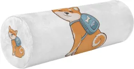 Oyihfvs Funny Orange Shiba Inu Dogs in Different Poses on White Round Memory Foam Pillow, Travel Pillow with Removable Washable Cover for Head Neck Legs Support 5.5 x 5.5 x 17 inch