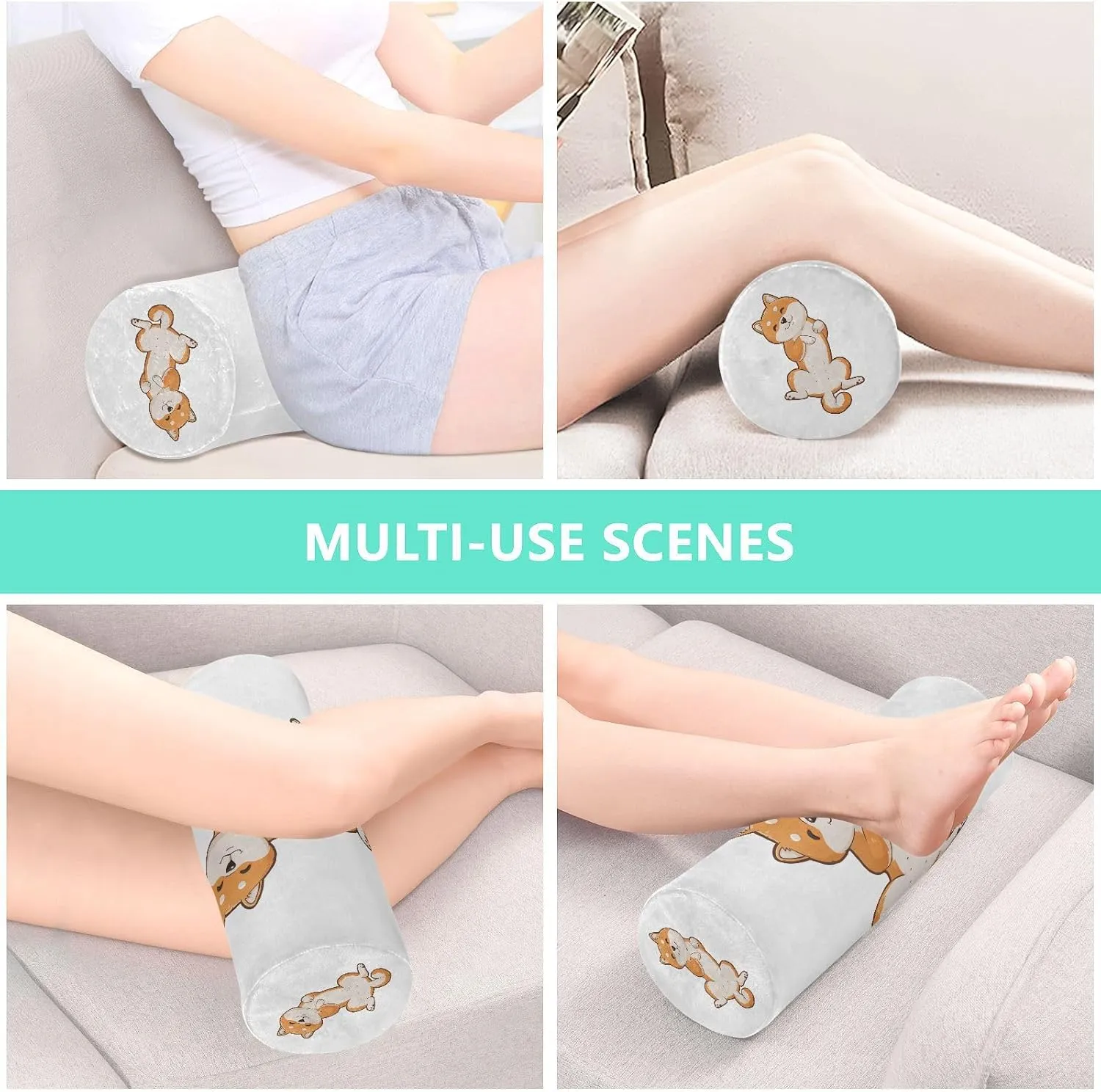 Oyihfvs Funny Orange Shiba Inu Dogs in Different Poses on White Round Memory Foam Pillow, Travel Pillow with Removable Washable Cover for Head Neck Legs Support 5.5 x 5.5 x 17 inch