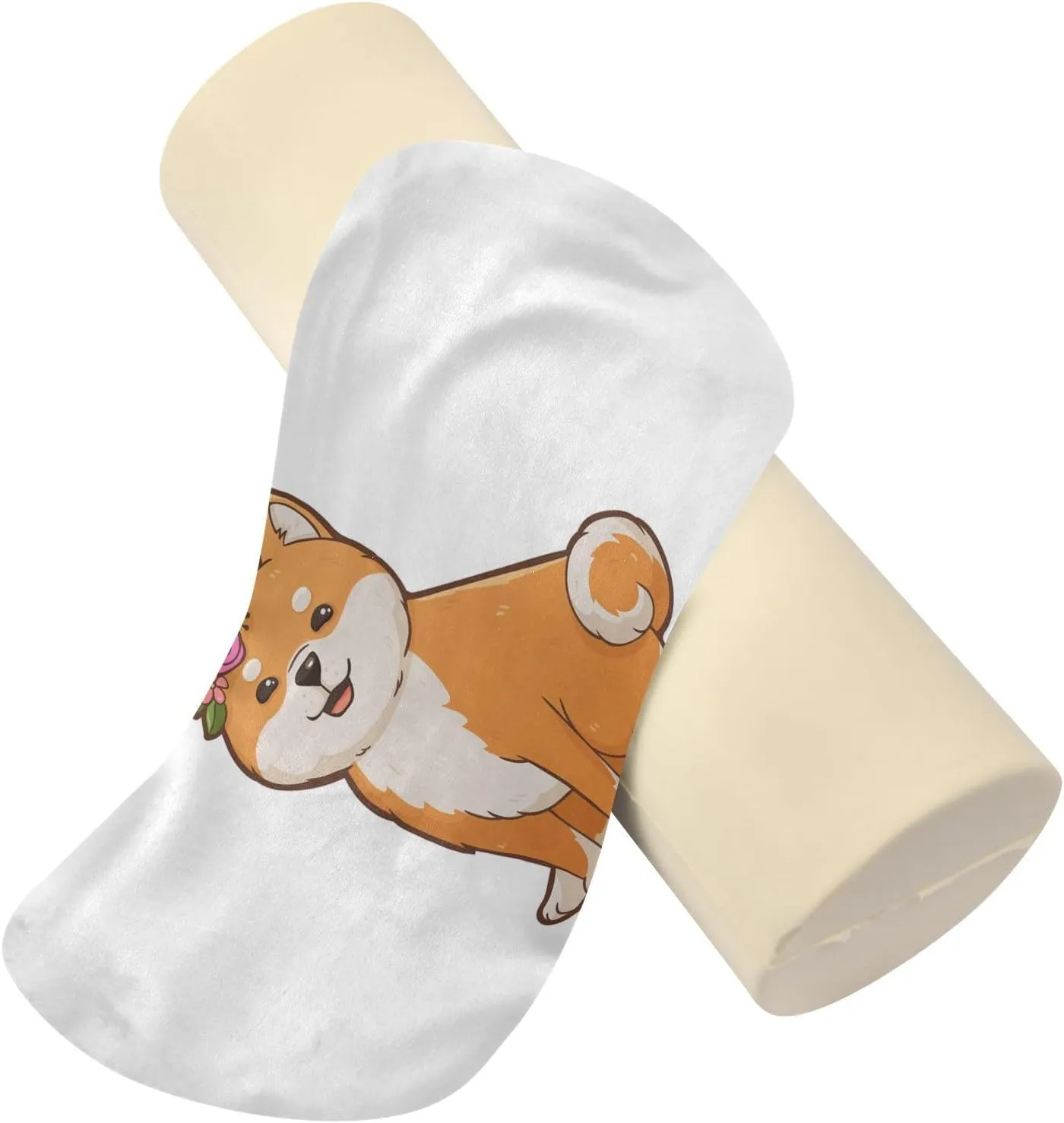 Oyihfvs Funny Orange Shiba Inu Dogs in Different Poses on White Round Memory Foam Pillow, Travel Pillow with Removable Washable Cover for Head Neck Legs Support 5.5 x 5.5 x 17 inch