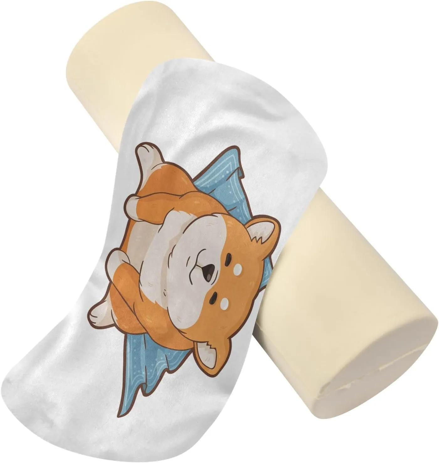 Oyihfvs Funny Orange Shiba Inu Dogs in Different Poses on White Round Memory Foam Pillow, Travel Pillow with Removable Washable Cover for Head Neck Legs Support 5.5 x 5.5 x 17 inch