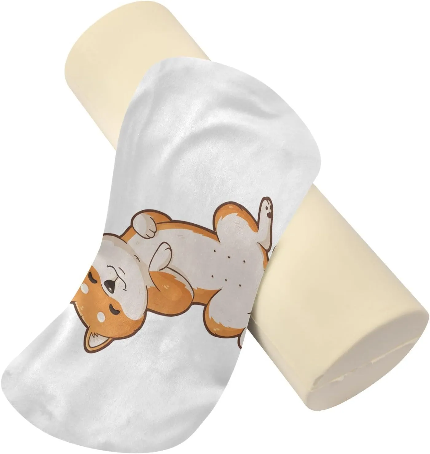 Oyihfvs Funny Orange Shiba Inu Dogs in Different Poses on White Round Memory Foam Pillow, Travel Pillow with Removable Washable Cover for Head Neck Legs Support 5.5 x 5.5 x 17 inch