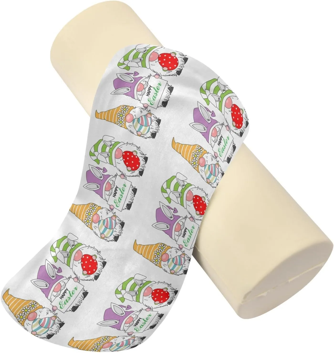 Oyihfvs Happy Easter Gnomes with Easter Eggs Light Colors on White Round Memory Foam Pillow, Travel Pillow with Removable Washable Cover for Head Neck Legs Support 5.5 x 5.5 x 17 inch