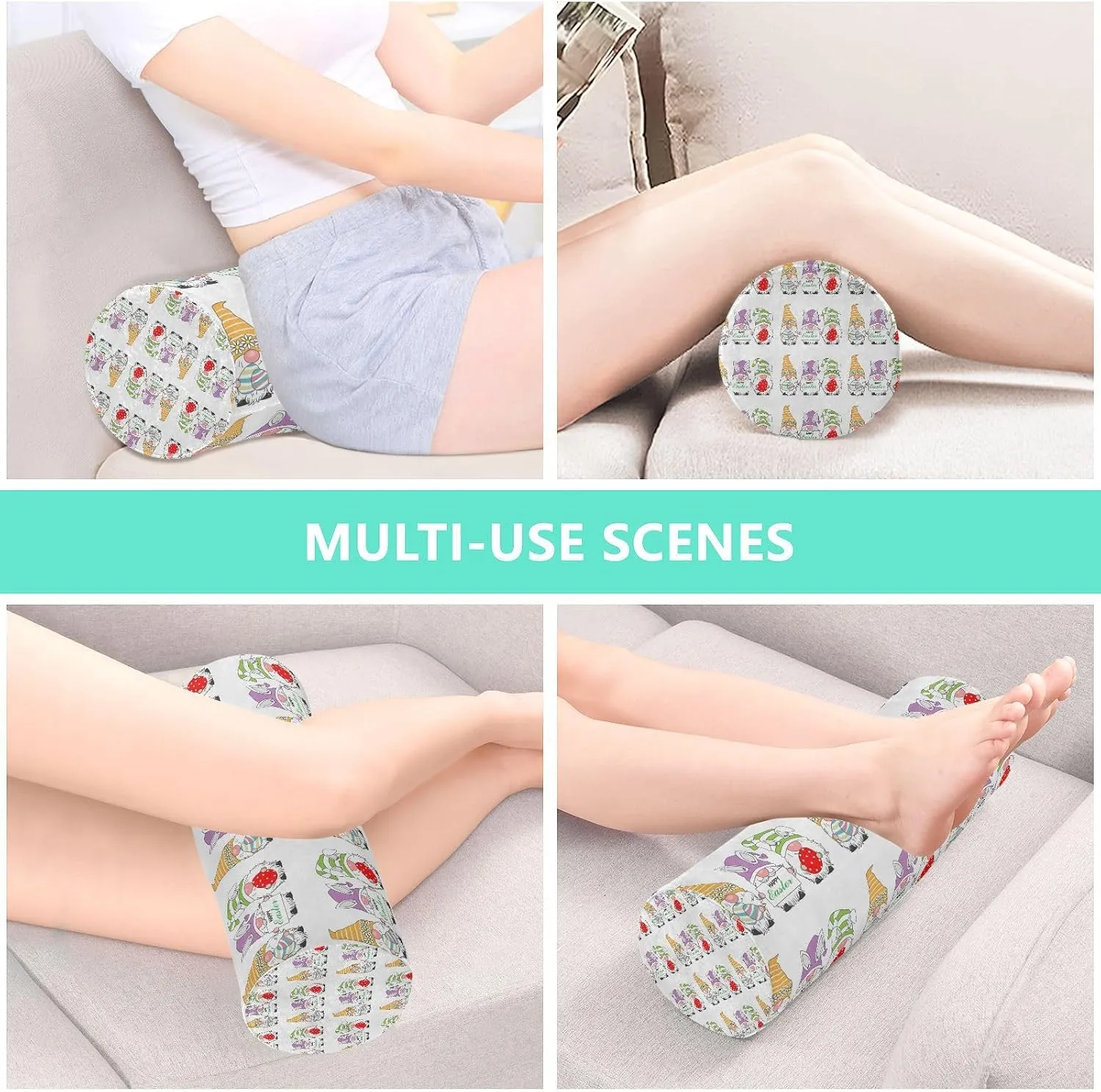 Oyihfvs Happy Easter Gnomes with Easter Eggs Light Colors on White Round Memory Foam Pillow, Travel Pillow with Removable Washable Cover for Head Neck Legs Support 5.5 x 5.5 x 17 inch