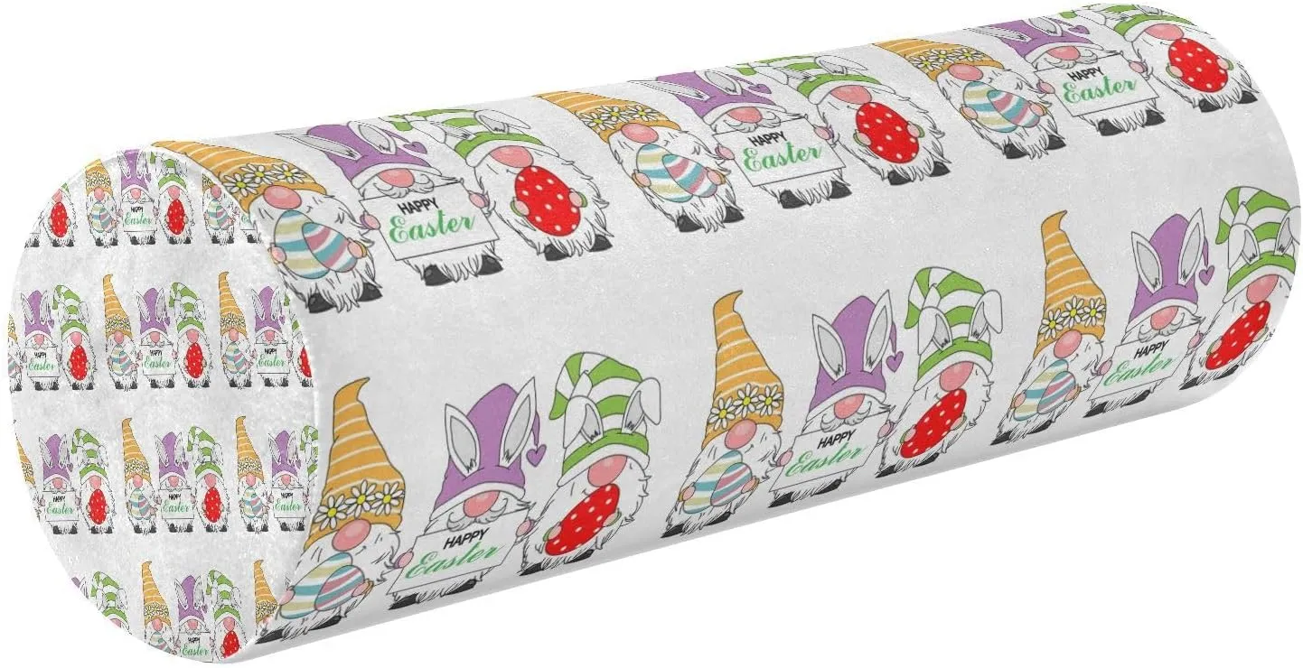 Oyihfvs Happy Easter Gnomes with Easter Eggs Light Colors on White Round Memory Foam Pillow, Travel Pillow with Removable Washable Cover for Head Neck Legs Support 5.5 x 5.5 x 17 inch