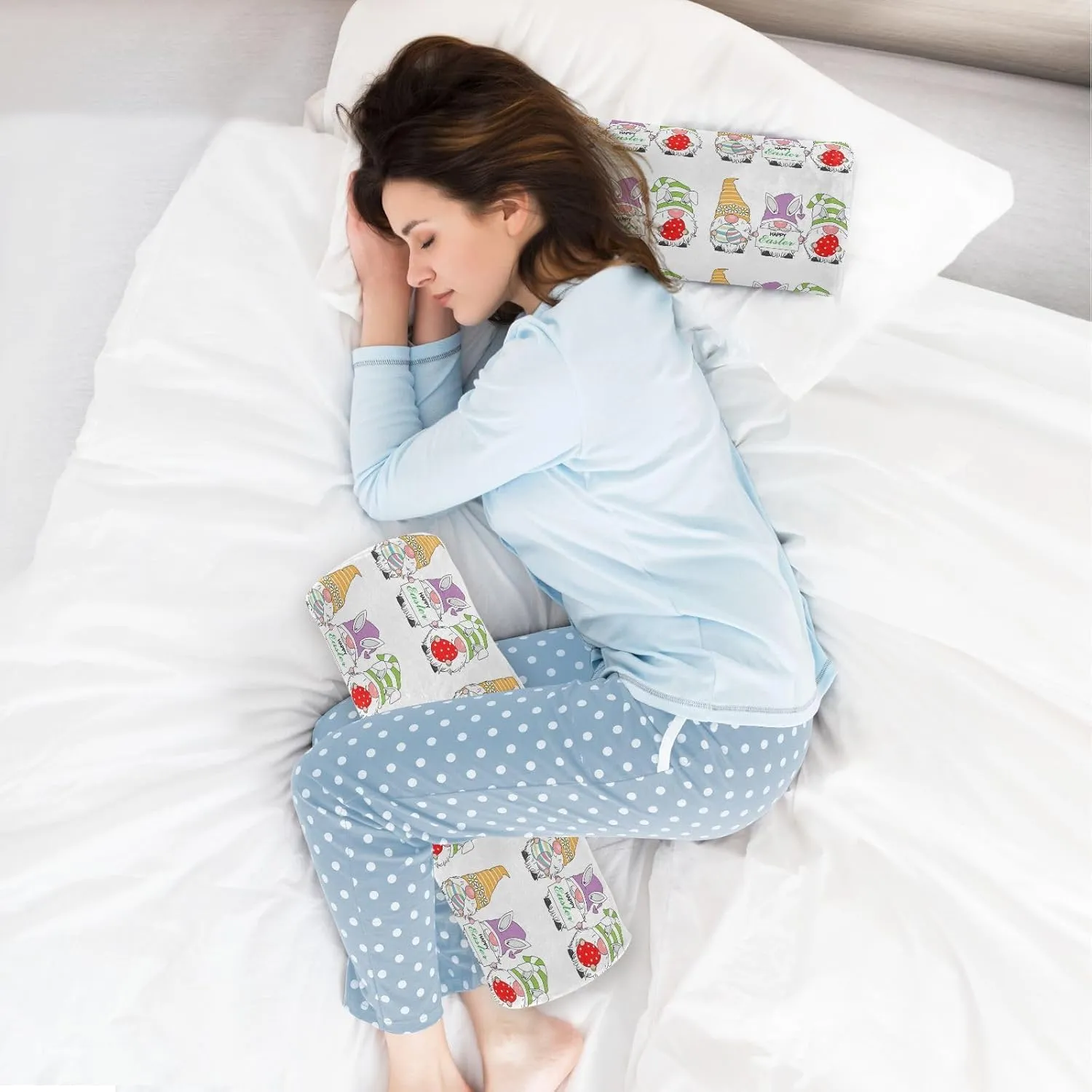 Oyihfvs Happy Easter Gnomes with Easter Eggs Light Colors on White Round Memory Foam Pillow, Travel Pillow with Removable Washable Cover for Head Neck Legs Support 5.5 x 5.5 x 17 inch