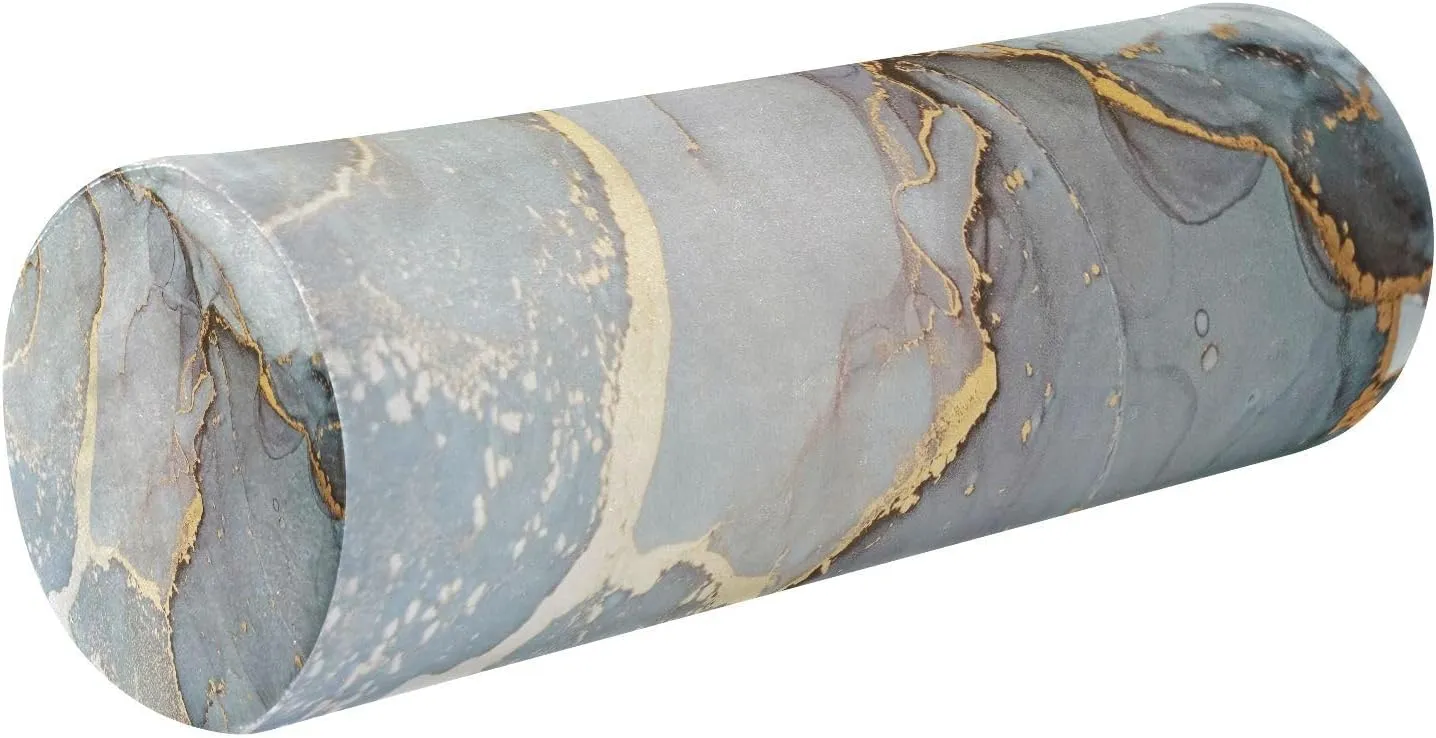 Oyihfvs Marble Agate with White and Gold Veins Powder Marbling Surface Round Memory Foam Pillow, Travel Pillow with Removable Washable Cover for Head Neck Legs Support 5.5 x 5.5 x 17 inch