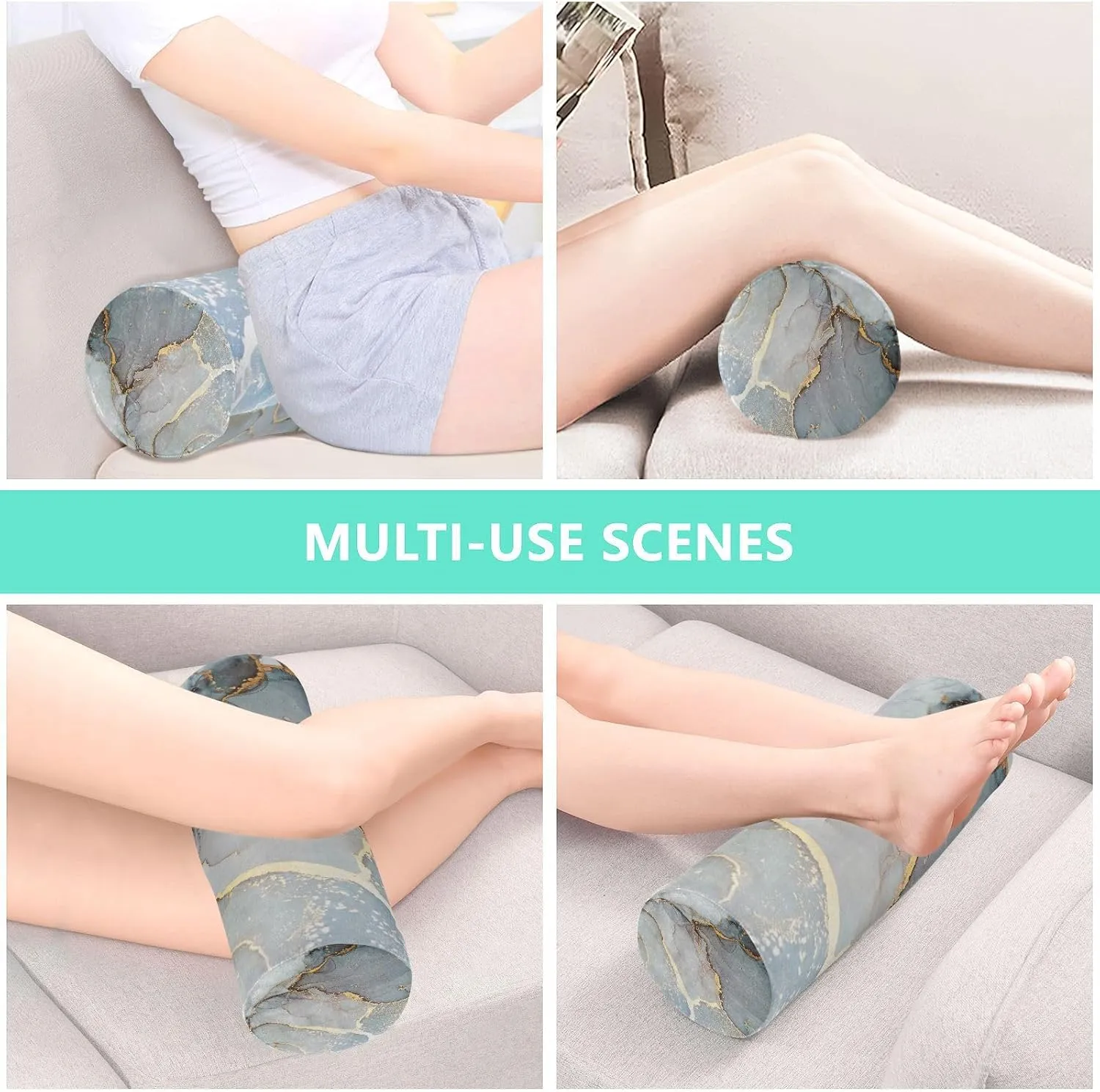 Oyihfvs Marble Agate with White and Gold Veins Powder Marbling Surface Round Memory Foam Pillow, Travel Pillow with Removable Washable Cover for Head Neck Legs Support 5.5 x 5.5 x 17 inch