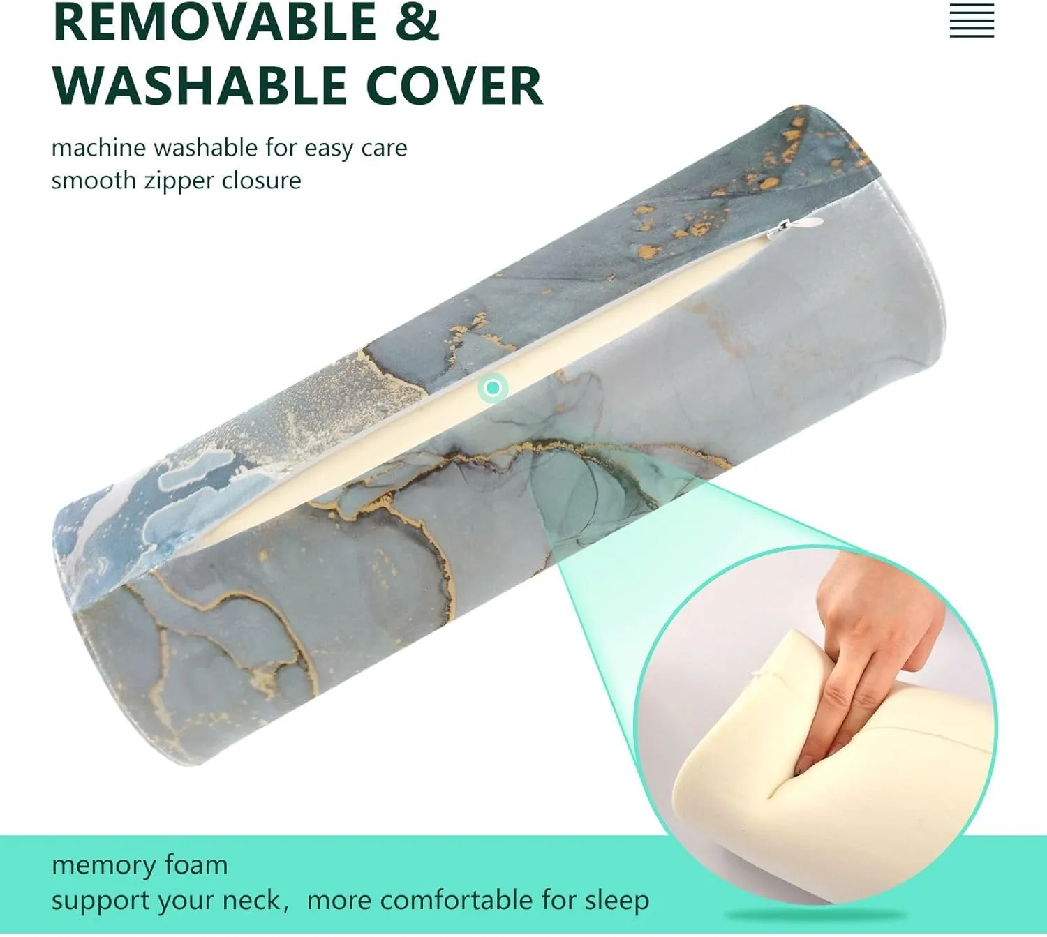 Oyihfvs Marble Agate with White and Gold Veins Powder Marbling Surface Round Memory Foam Pillow, Travel Pillow with Removable Washable Cover for Head Neck Legs Support 5.5 x 5.5 x 17 inch