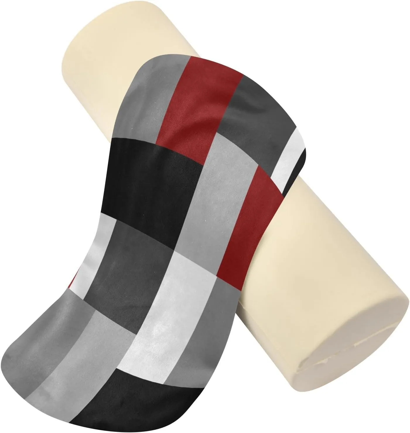 Oyihfvs Seamless Red, Grey, Black and White Rectangles Modern Style Round Memory Foam Pillow, Travel Pillow with Removable Washable Cover for Head Neck Legs Support 5.5 x 5.5 x 17 inch