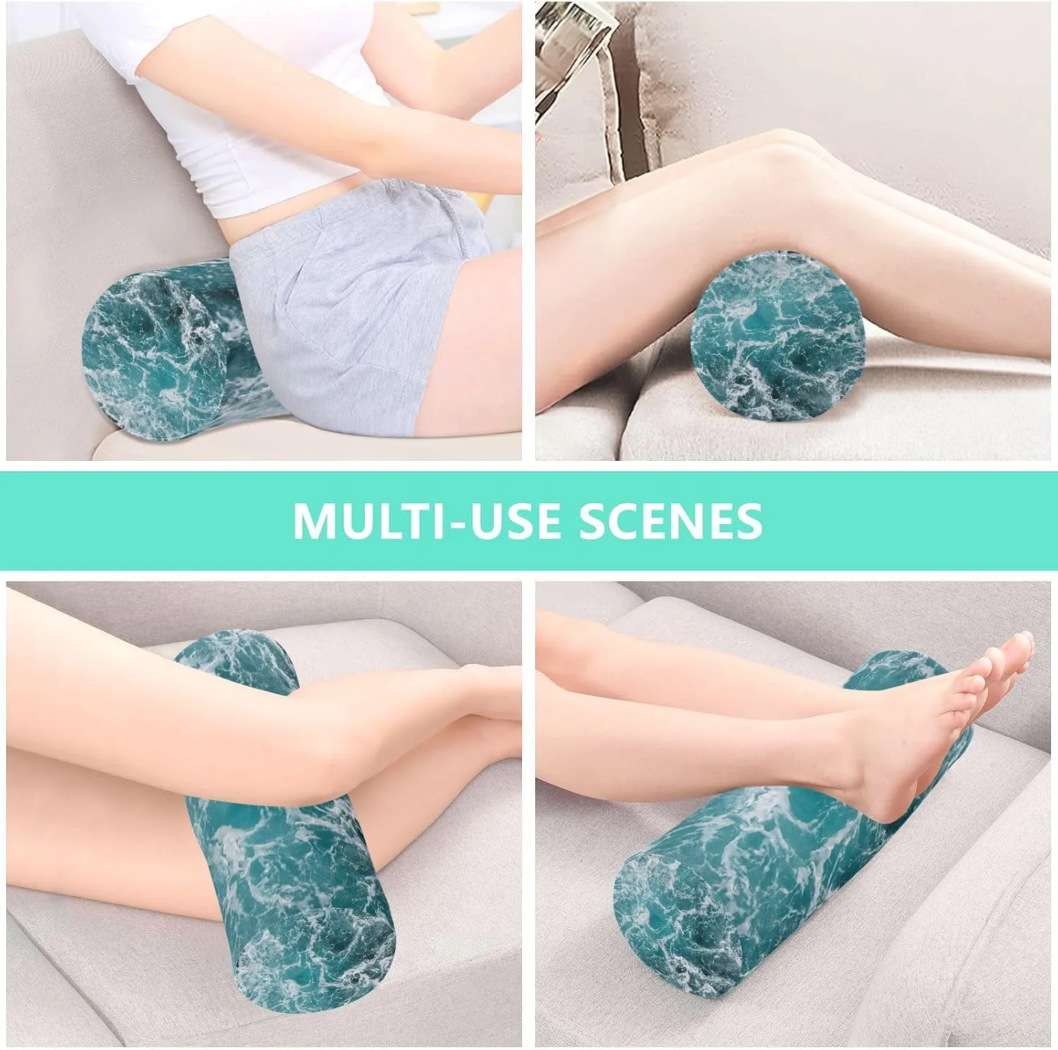 Oyihfvs Turquoise Ocean Wavy Surface Water Splashes Close Up Round Memory Foam Pillow, Travel Pillow with Removable Washable Cover for Head Neck Legs Support 5.5 x 5.5 x 17 inch