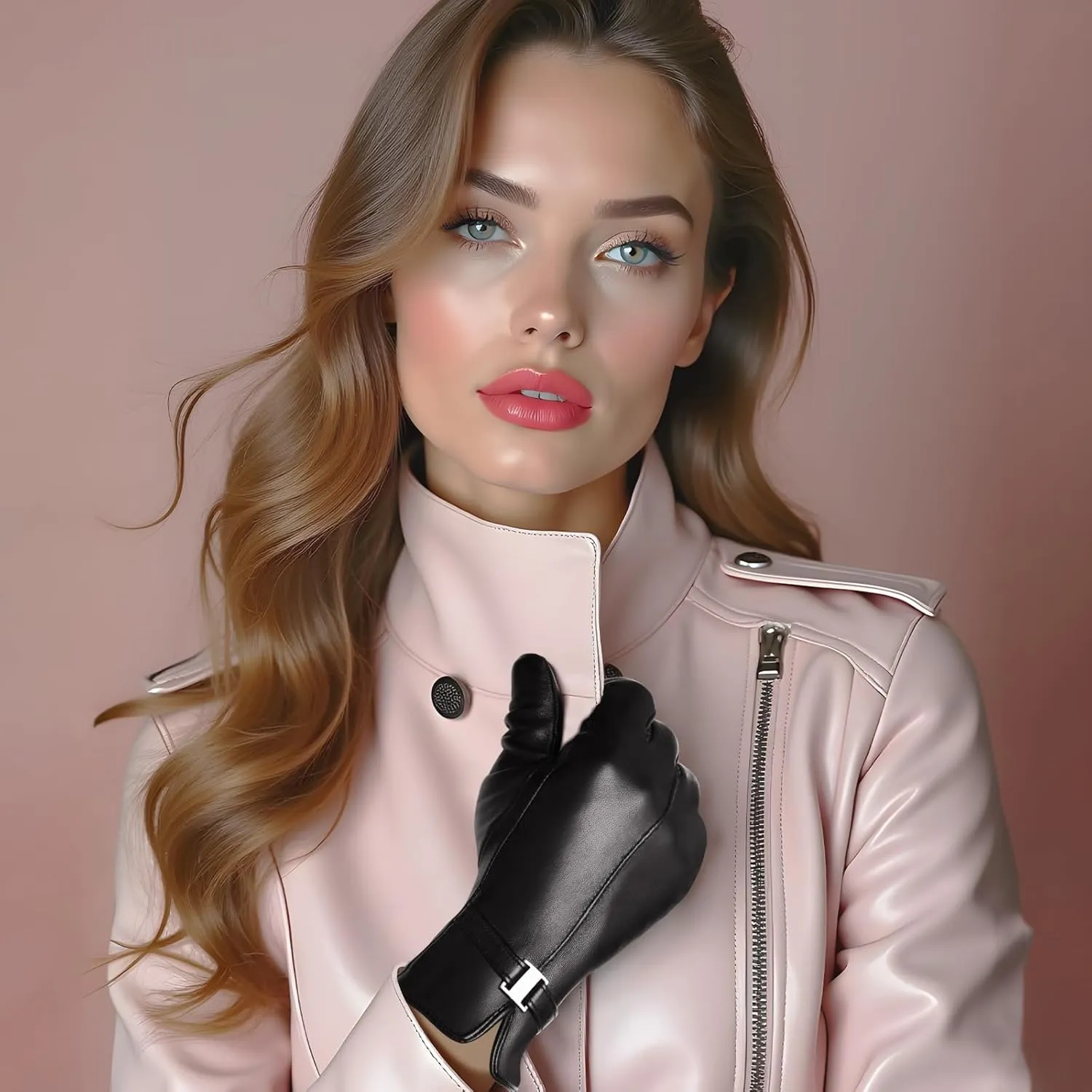 OZERO Leather Womens Gloves Winter, Sheepskin Wool Warm Womens Gloves with Touchscreen Fingers for Cold Weather