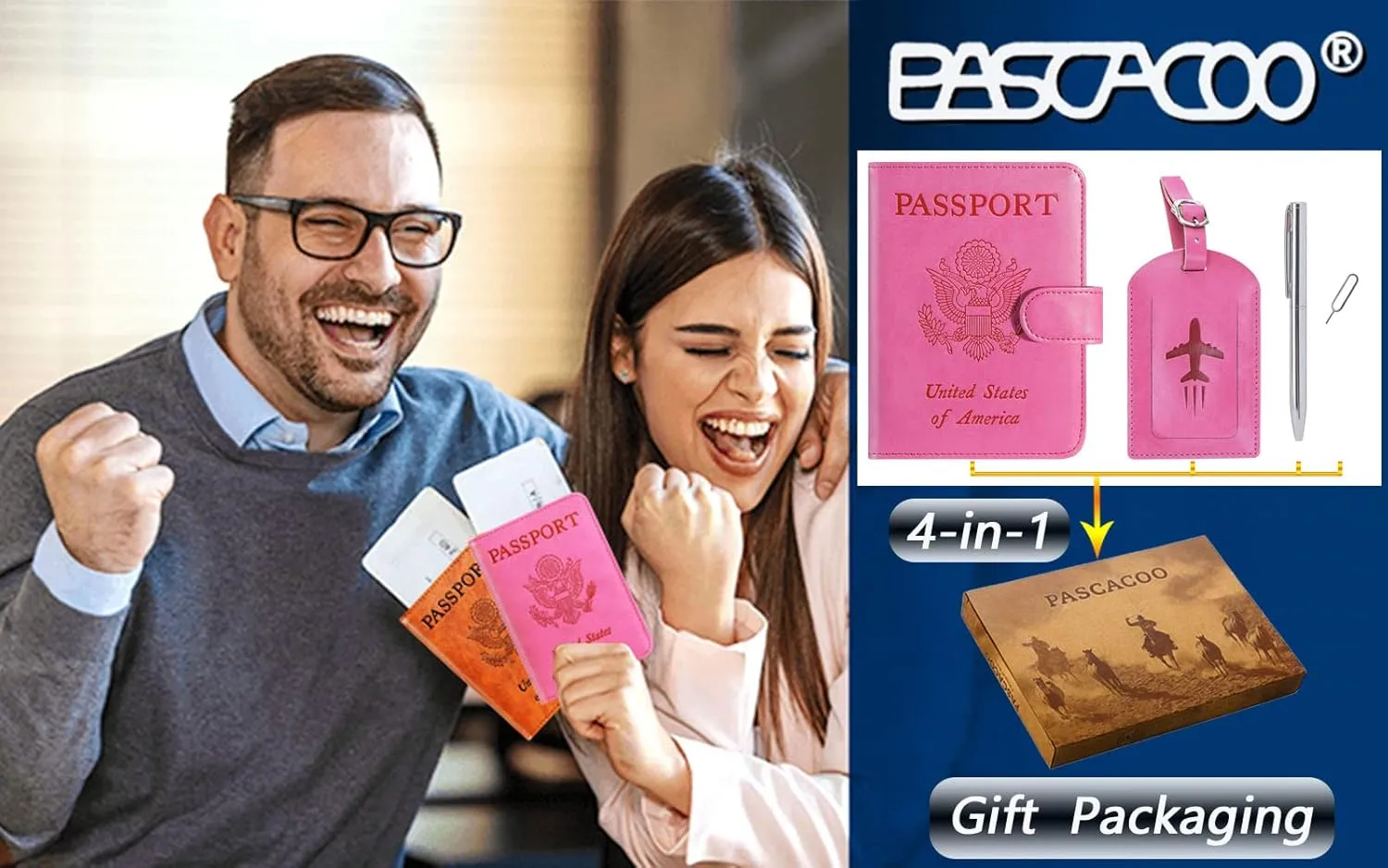 Passport Holder With Luggage Tag Cover Wallet RFID Blocking Leather Case Travel Essentials Accessories Travel Must Have(114#Pink)
