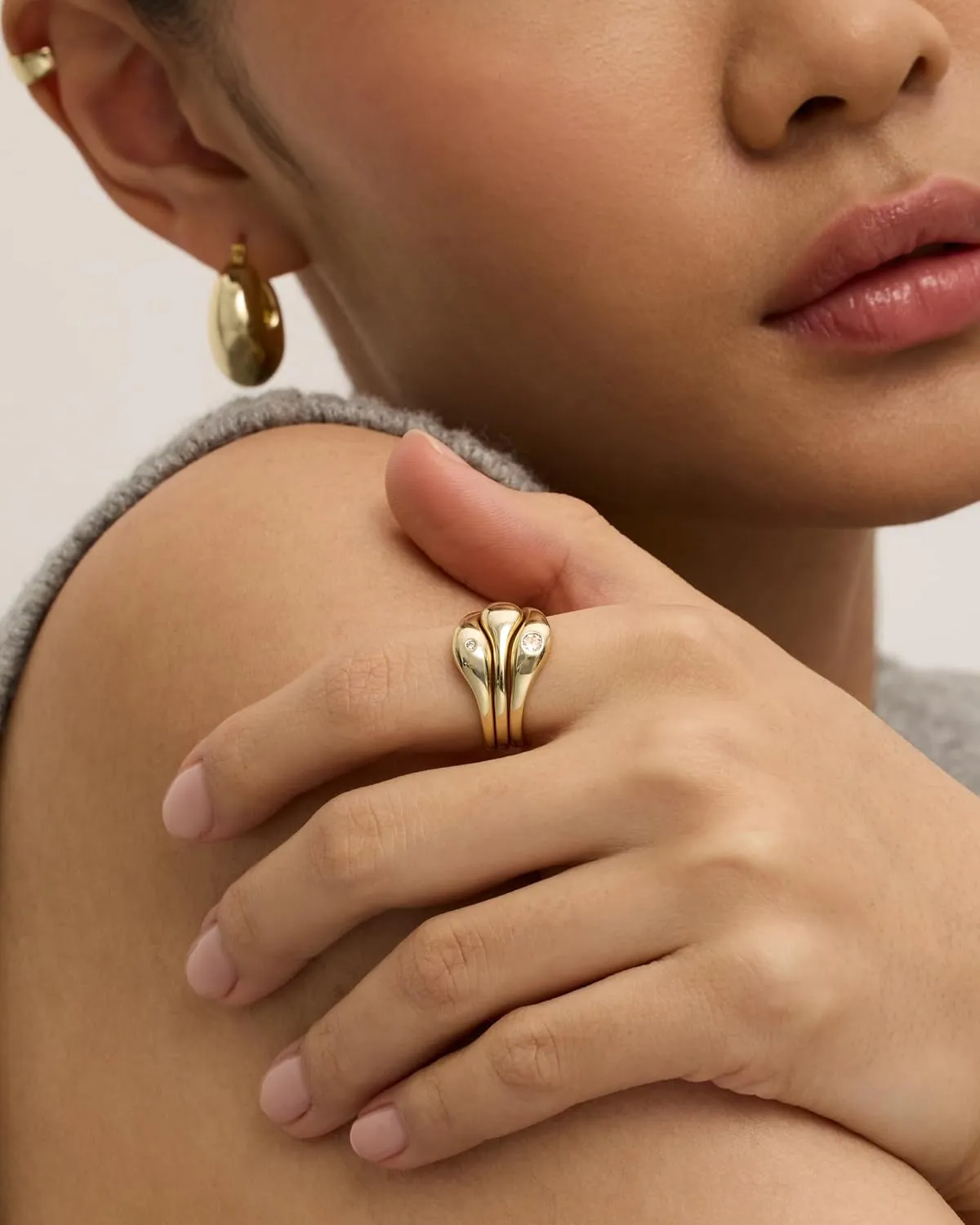 PAVOI 14K Gold Plated Chunky Stackable Rings Set for Women | Cubic Zirconia Bands Set | 3 Statement Rings Pack