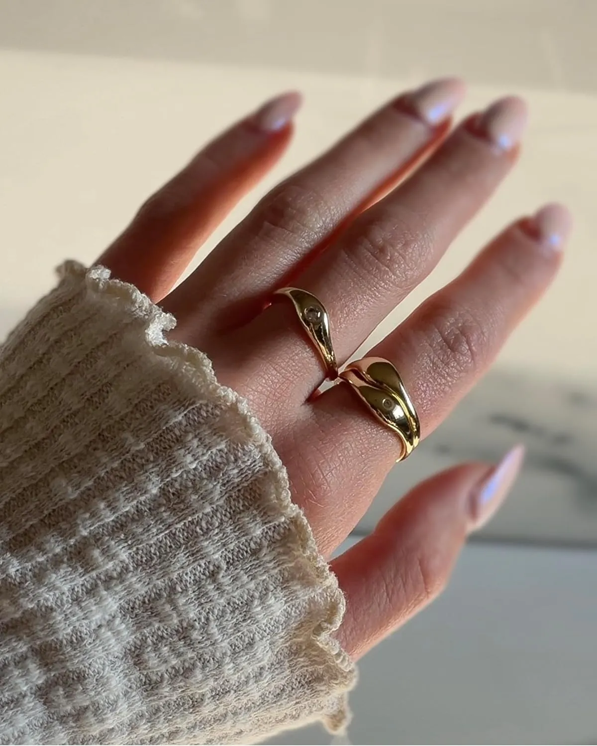 PAVOI 14K Gold Plated Chunky Stackable Rings Set for Women | Cubic Zirconia Bands Set | 3 Statement Rings Pack
