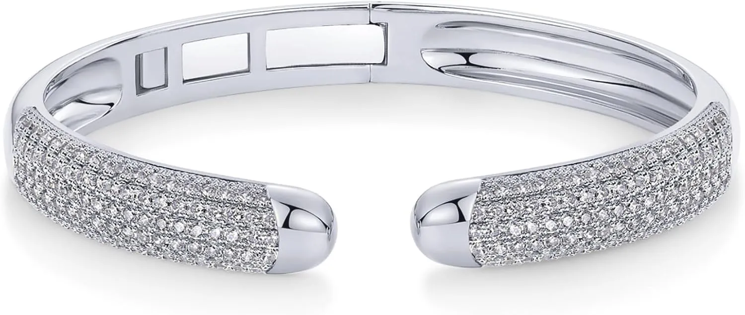 PAVOI 14K Gold Plated Cubic Zirconia Pave Bangle for Women | Cuff Bracelet