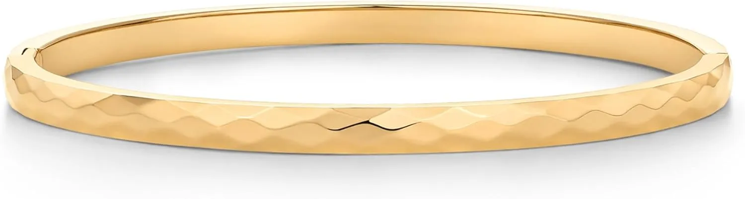 PAVOI 14K Gold Plated Waterproof Bangle Bracelets for Women | Stainless Steel Faceted Hammered Ball Beaded Hinged Bracelet