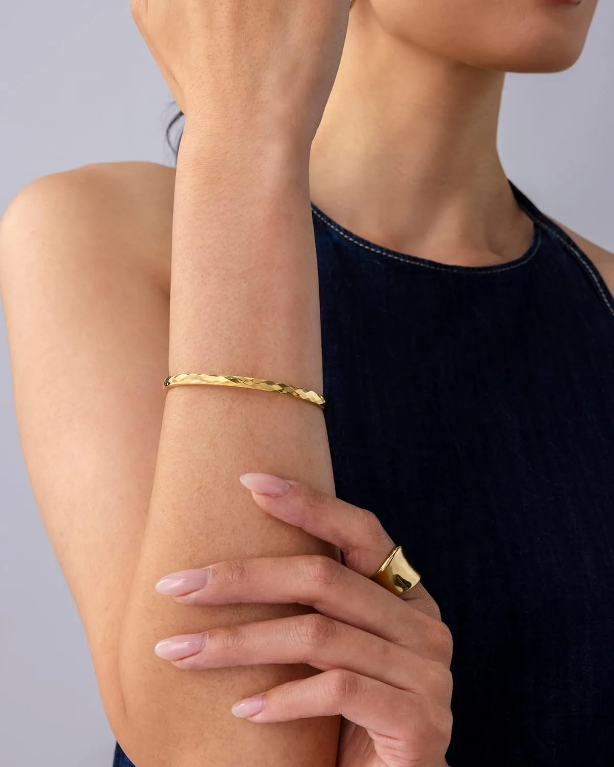 PAVOI 14K Gold Plated Waterproof Bangle Bracelets for Women | Stainless Steel Faceted Hammered Ball Beaded Hinged Bracelet