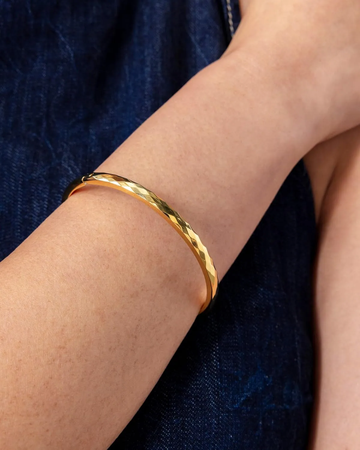 PAVOI 14K Gold Plated Waterproof Bangle Bracelets for Women | Stainless Steel Faceted Hammered Ball Beaded Hinged Bracelet