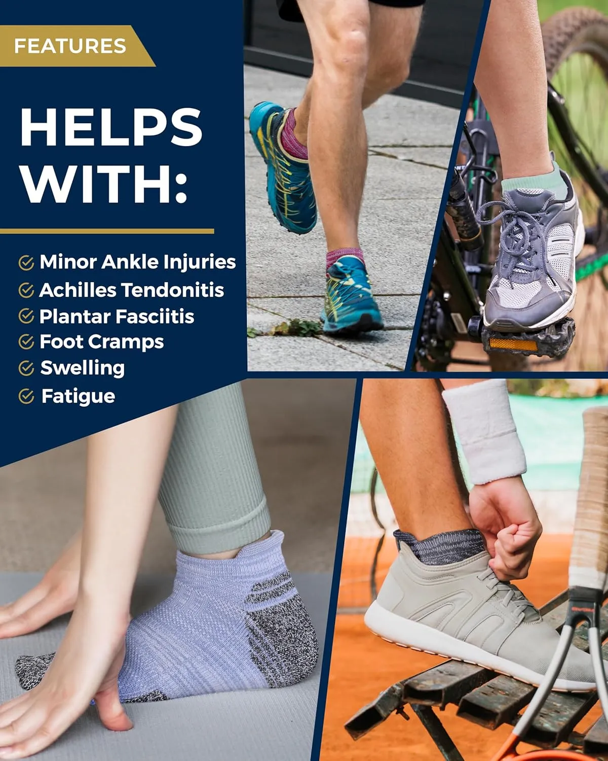 Pembrook Ankle Compression Socks for Women & Men - 4 Pairs | Sports Running Compression Socks | Athletic Ankle Support Socks