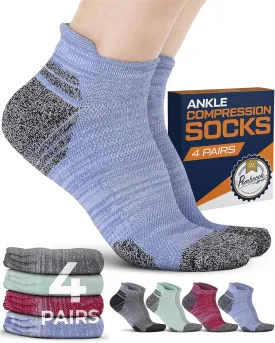 Pembrook Ankle Compression Socks for Women & Men - 4 Pairs | Sports Running Compression Socks | Athletic Ankle Support Socks