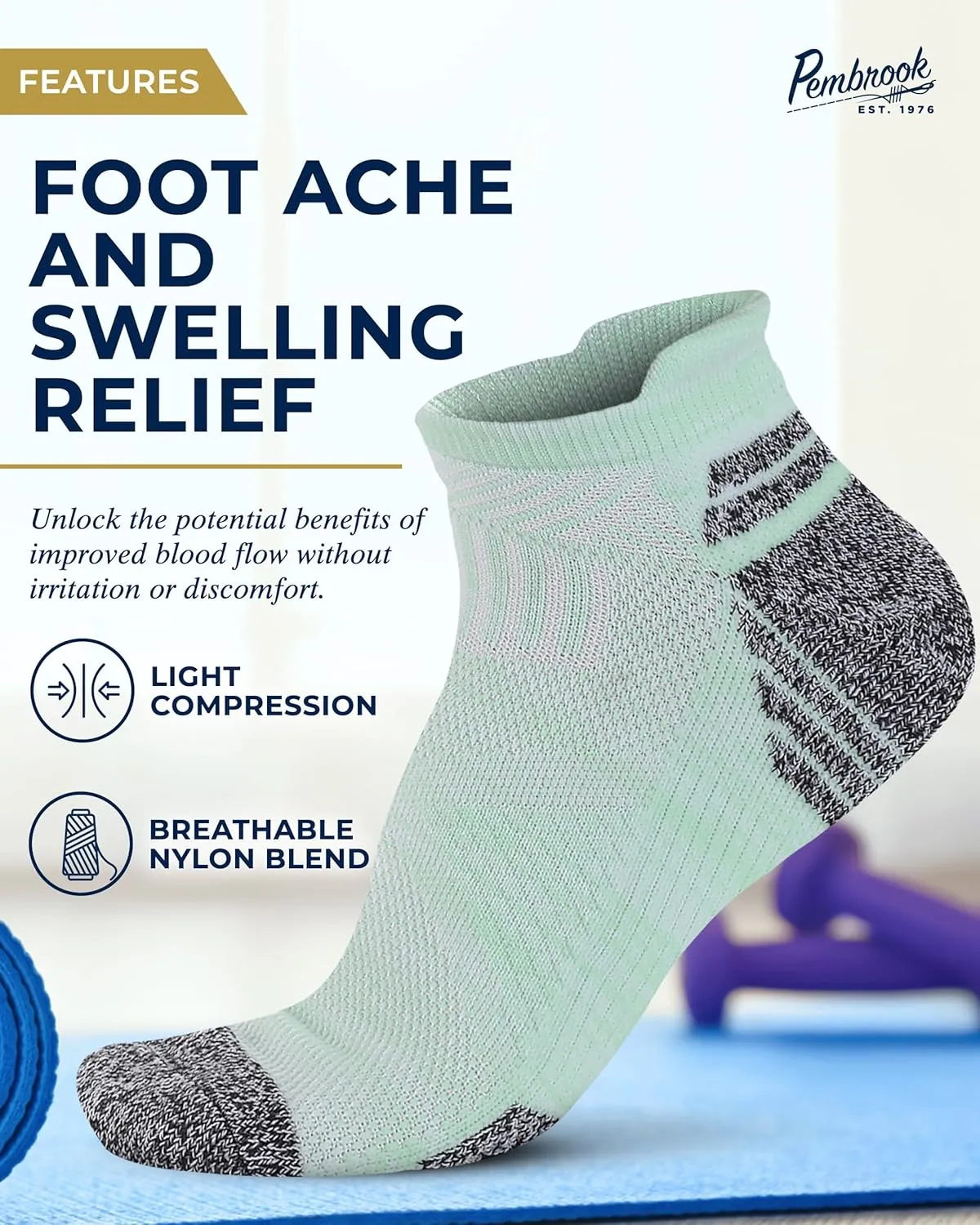Pembrook Ankle Compression Socks for Women & Men - 4 Pairs | Sports Running Compression Socks | Athletic Ankle Support Socks