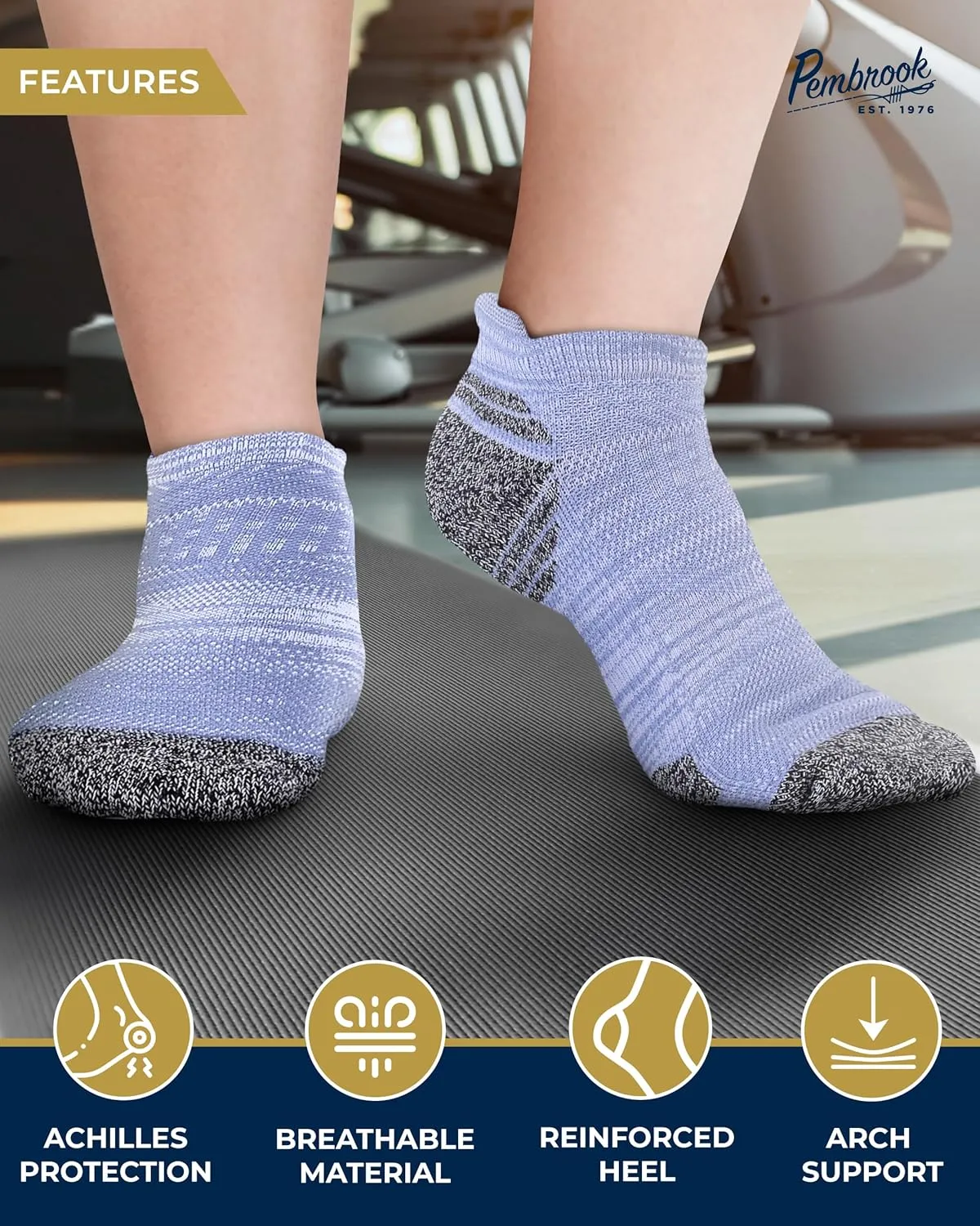 Pembrook Ankle Compression Socks for Women & Men - 4 Pairs | Sports Running Compression Socks | Athletic Ankle Support Socks