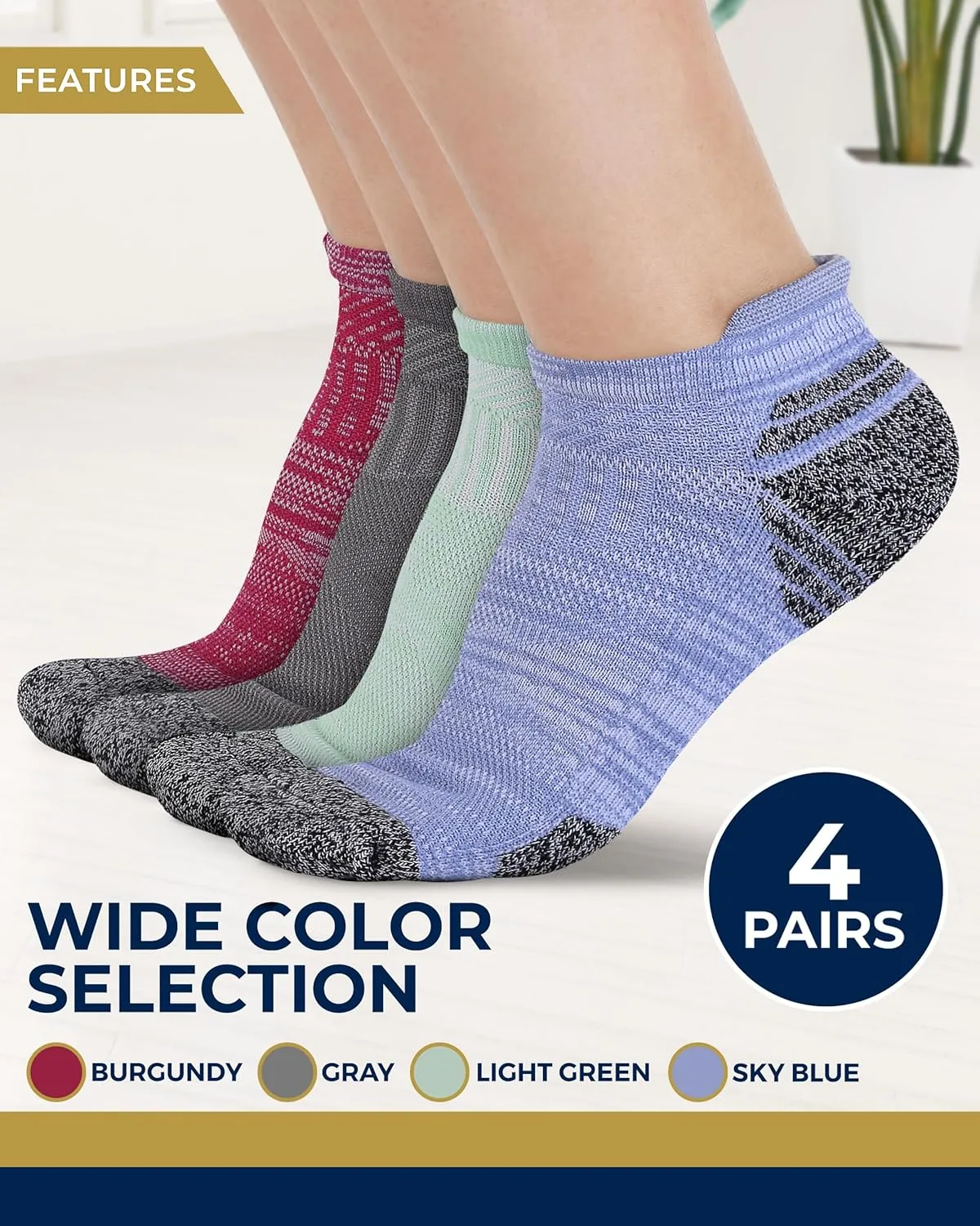 Pembrook Ankle Compression Socks for Women & Men - 4 Pairs | Sports Running Compression Socks | Athletic Ankle Support Socks
