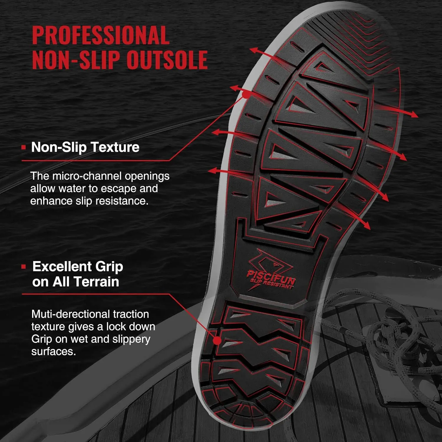 Piscifun Men s Deck Boots, Waterproof Fishing Rain Boots, Anti-Slip Rubber Boots with Breathable Neoprene Lining