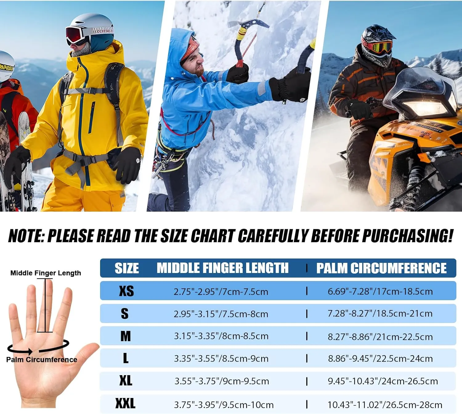 Pixel Panda Ski Gloves - Waterproof & Windproof, 3M Thinsulate Insulated, Touchscreen Compatible, Anti-Slip, Black, Adult Men's Skiing Gloves for Cold Weather & Snow Sports