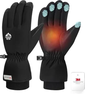 Pixel Panda Ski Gloves - Waterproof & Windproof, 3M Thinsulate Insulated, Touchscreen Compatible, Anti-Slip, Black, Adult Men's Skiing Gloves for Cold Weather & Snow Sports