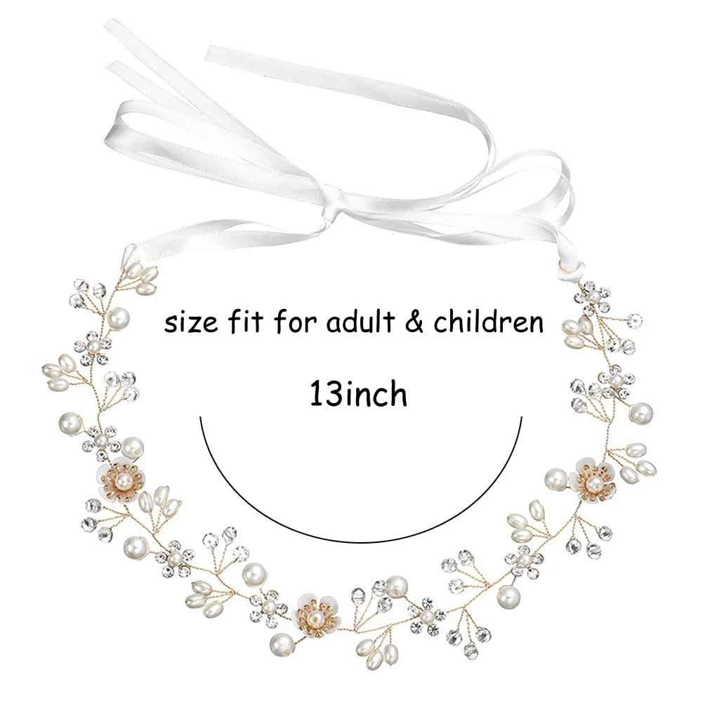 PRDGIRL     , Princess Headpiece White Flower Headband Pearl Hair Dress for Girl and Flower Girls Cute Bridal Wedding Hair Band