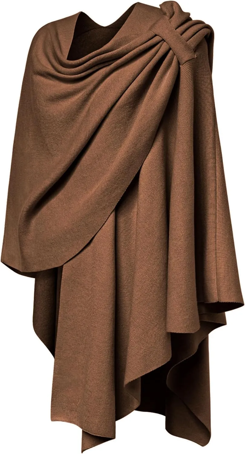 PULI Womens Large Cross Front Poncho Sweater Wrap Topper Knitted Elegant Shawls Cape for Fall Winter
