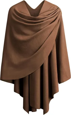 PULI Womens Large Cross Front Poncho Sweater Wrap Topper Knitted Elegant Shawls Cape for Fall Winter