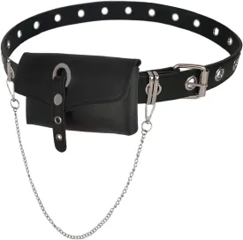 Punk Belt Bag Gothic Fanny Packs for Women Travel Black Leather Waist Purse Girls Party Cosplay