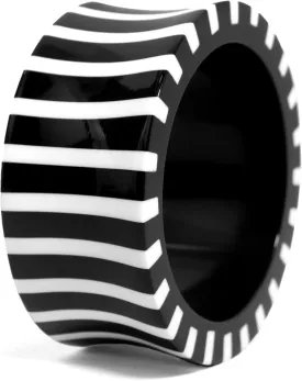 Pure Hands Handmade Black Resin Bangle  SvartVit Prism Studio, Narrow White Striped Cuff Bracelet, Concave Designer Jewelry, Satin Finish, Gift-Ready