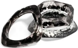 Pure Hands Handmade Resin Bangle Bracelet  Evening in Fog in Black and White | Abstract Shape | Satin Smooth Finish | Artistic Modern Jewelry Studio