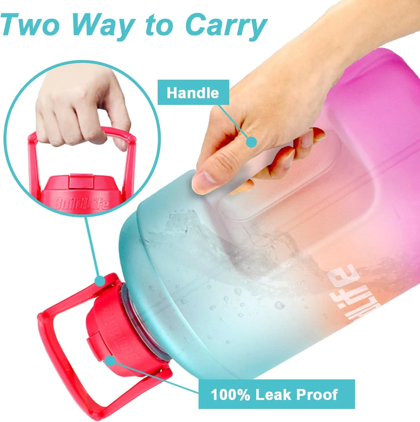 QuiFit 1 Gallon Water Bottle - with Straw & Motivational Time Marker Leak-Proof BPA Free Reusable Gym Sports Outdoor Large(128OZ/73OZ) Capacity Water Jug