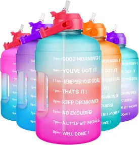 QuiFit 1 Gallon Water Bottle - with Straw & Motivational Time Marker Leak-Proof BPA Free Reusable Gym Sports Outdoor Large(128OZ/73OZ) Capacity Water Jug