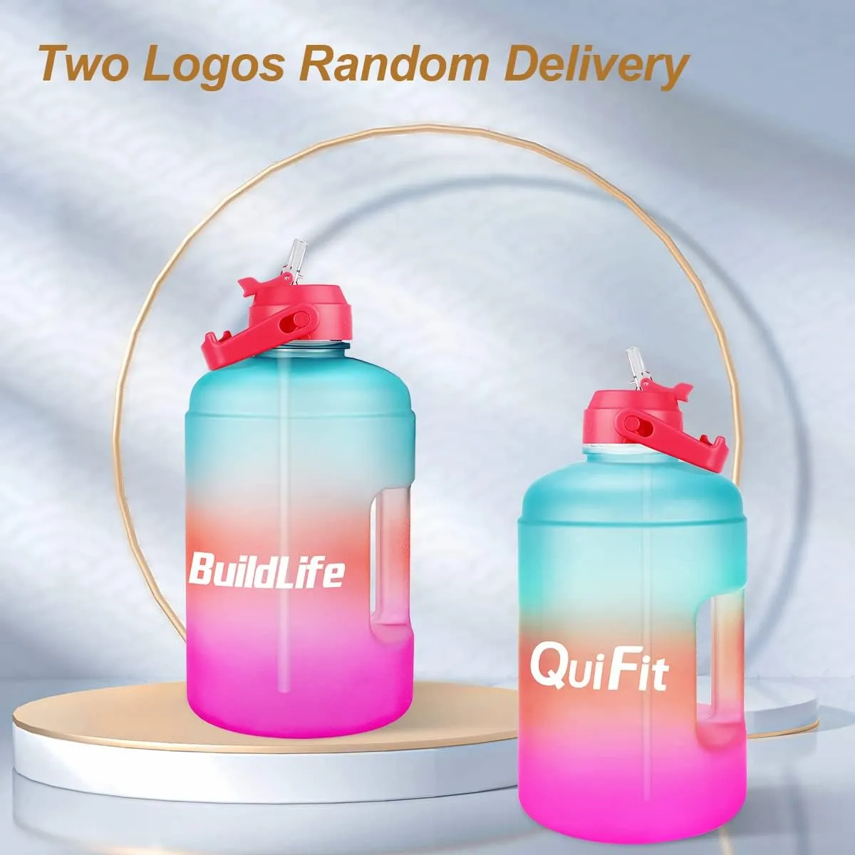 QuiFit 1 Gallon Water Bottle - with Straw & Motivational Time Marker Leak-Proof BPA Free Reusable Gym Sports Outdoor Large(128OZ/73OZ) Capacity Water Jug