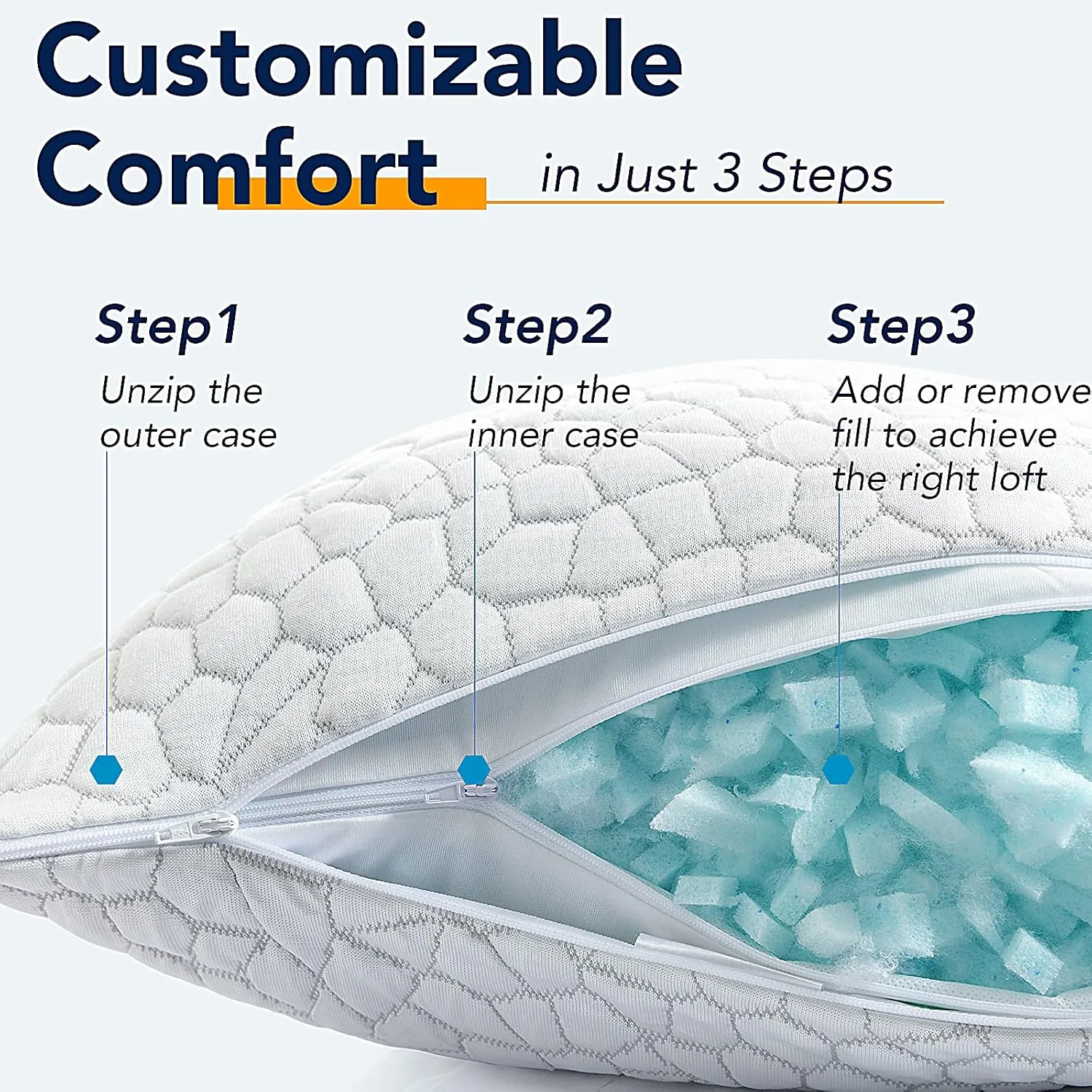 QUTOOL Cooling Pillows for Sleeping 2 Pack, Shredded Memory Foam Bed Pillows Queen Size Set of 2, Gel Pillows for Hot Sleepers Cool Pillow for Side Back and Stomach Sleepers, Cold Pillows, Supportive