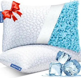 QUTOOL Cooling Pillows for Sleeping 2 Pack, Shredded Memory Foam Bed Pillows Queen Size Set of 2, Gel Pillows for Hot Sleepers Cool Pillow for Side Back and Stomach Sleepers, Cold Pillows, Supportive