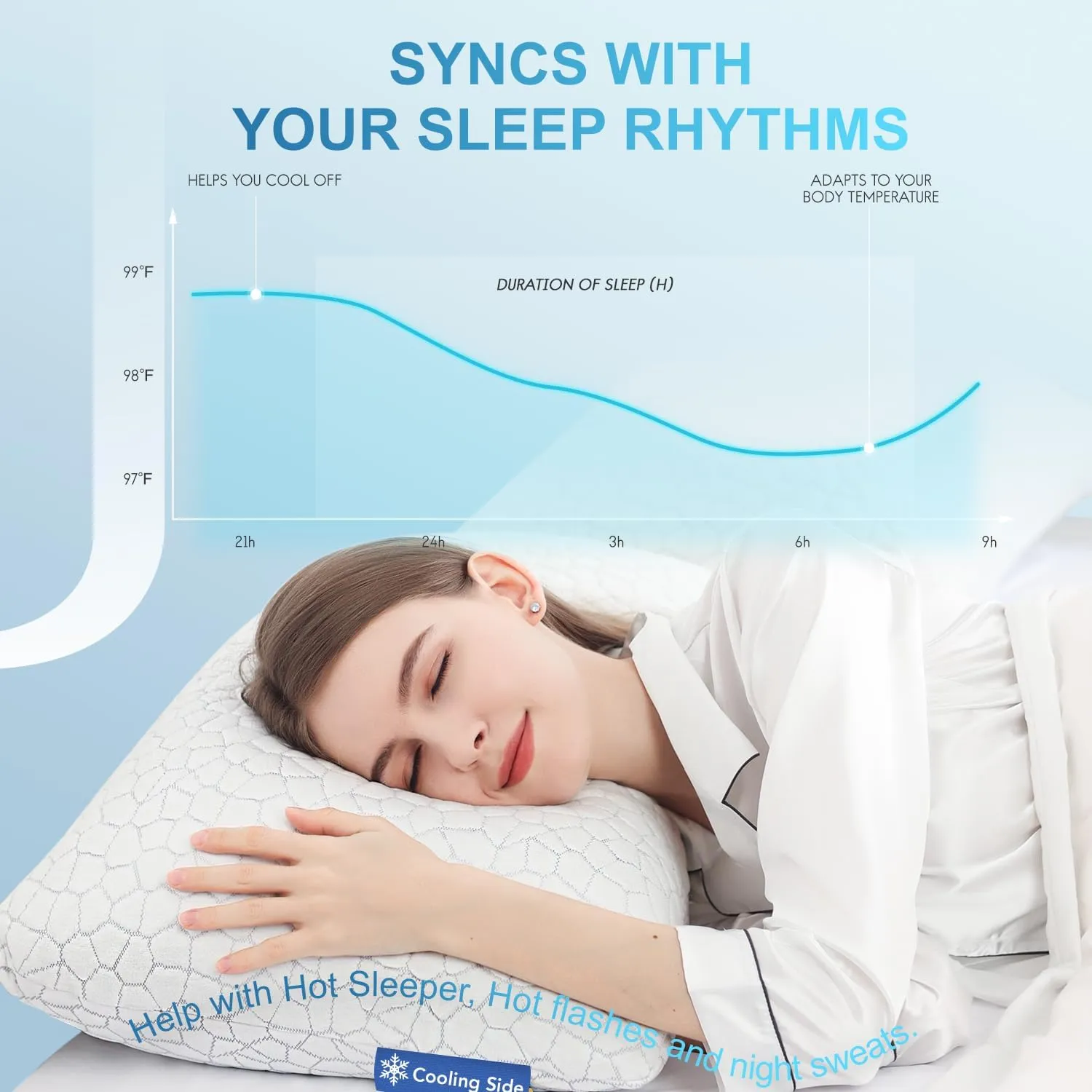QUTOOL Cooling Pillows for Sleeping 2 Pack, Shredded Memory Foam Bed Pillows Queen Size Set of 2, Gel Pillows for Hot Sleepers Cool Pillow for Side Back and Stomach Sleepers, Cold Pillows, Supportive