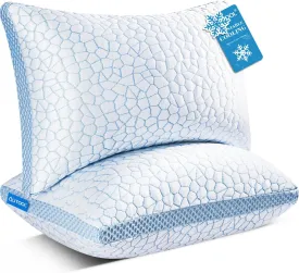 QUTOOL Enhanced Cooling Pillows for Sleeping, Shredded Memory Foam Pillows 2 Pack, Bed Pillows Queen Size Set of 2, Support Yet Soft Pillow for Side, Back Sleepers