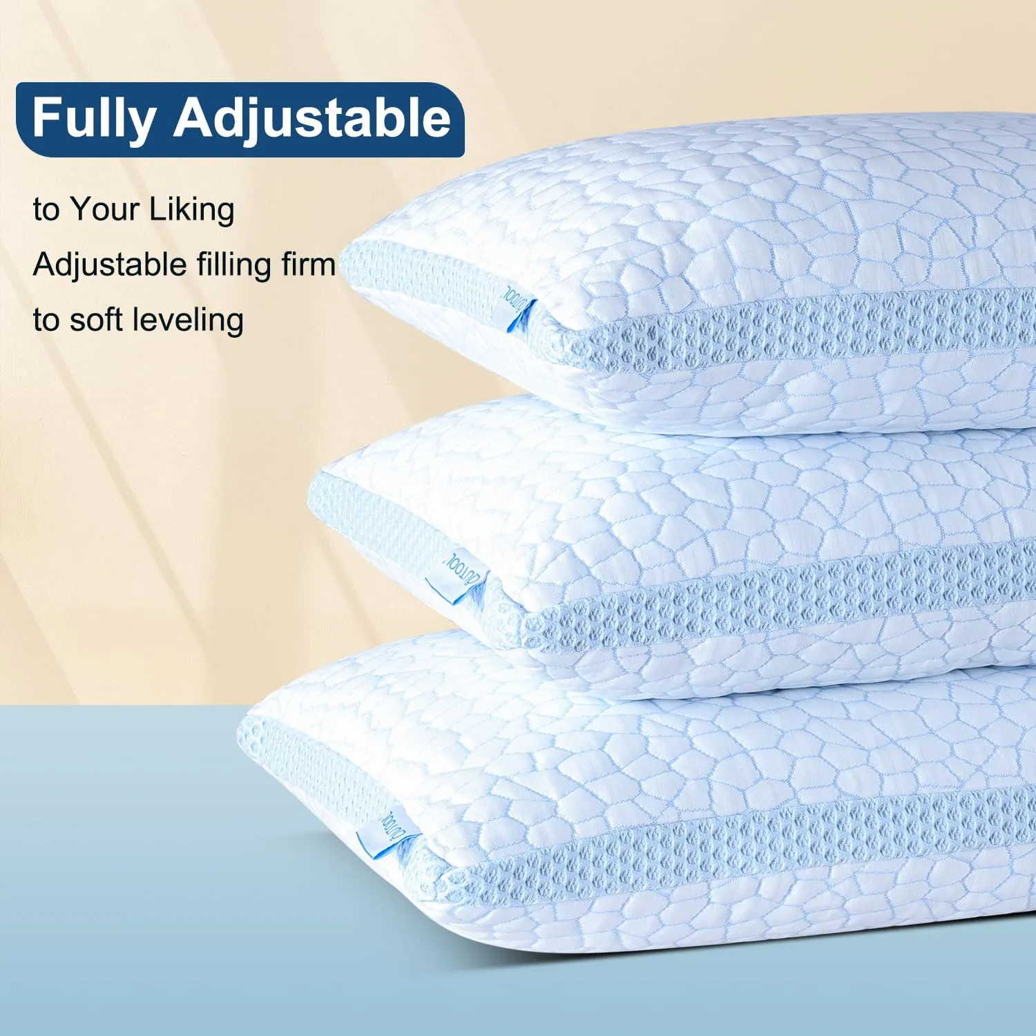 QUTOOL Enhanced Cooling Pillows for Sleeping, Shredded Memory Foam Pillows 2 Pack, Bed Pillows Queen Size Set of 2, Support Yet Soft Pillow for Side, Back Sleepers
