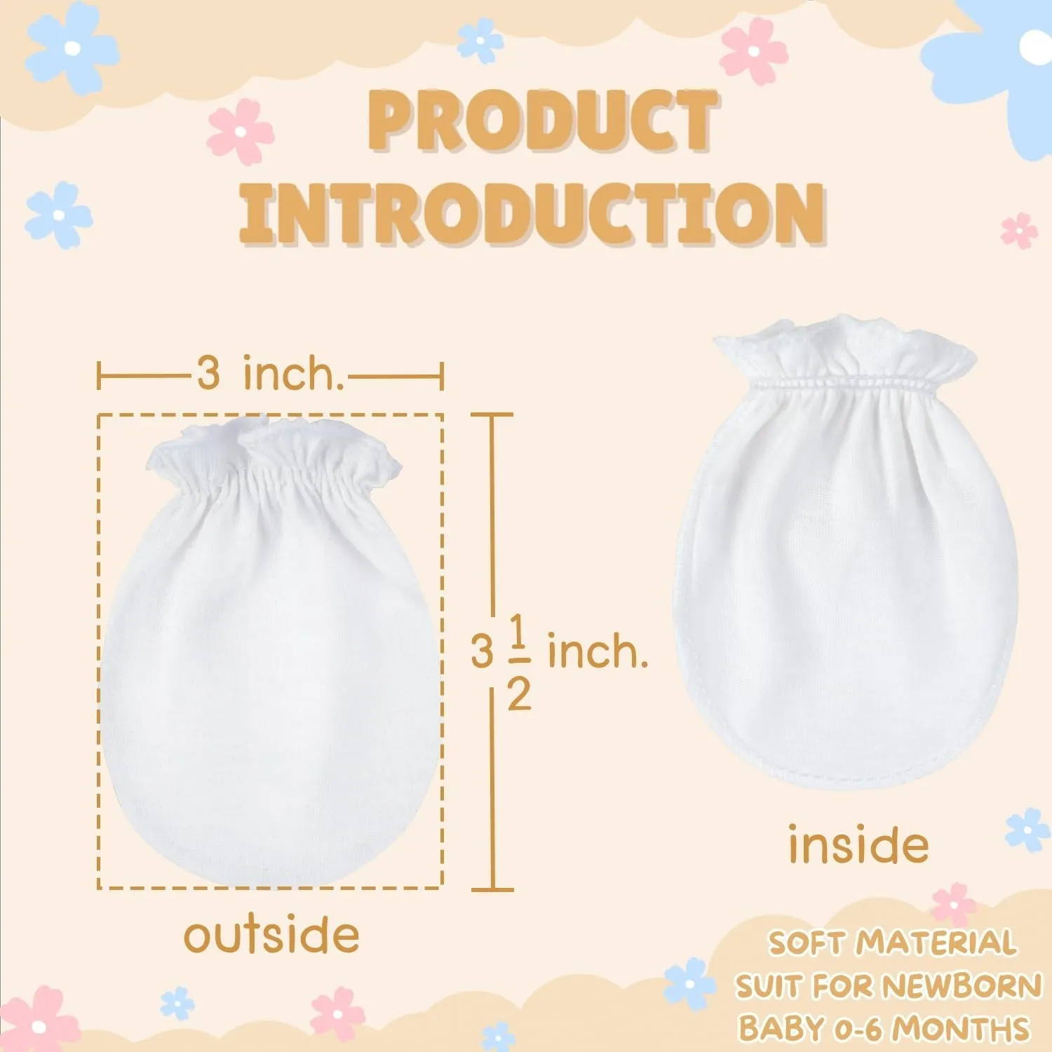 RATIVE No Scratch Mittens and Caps 100% Cotton for Newborn Baby 0-6 Months Boys Girls