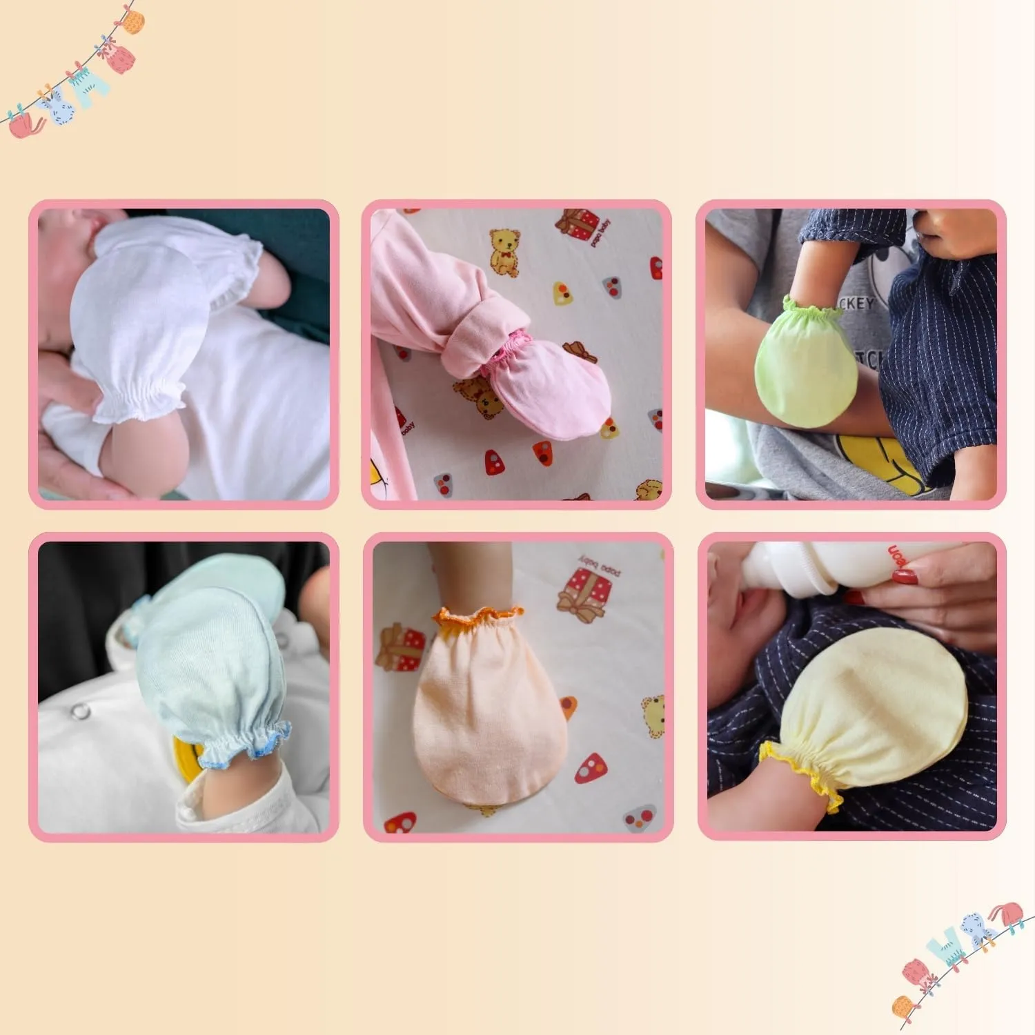 RATIVE No Scratch Mittens and Caps 100% Cotton for Newborn Baby 0-6 Months Boys Girls