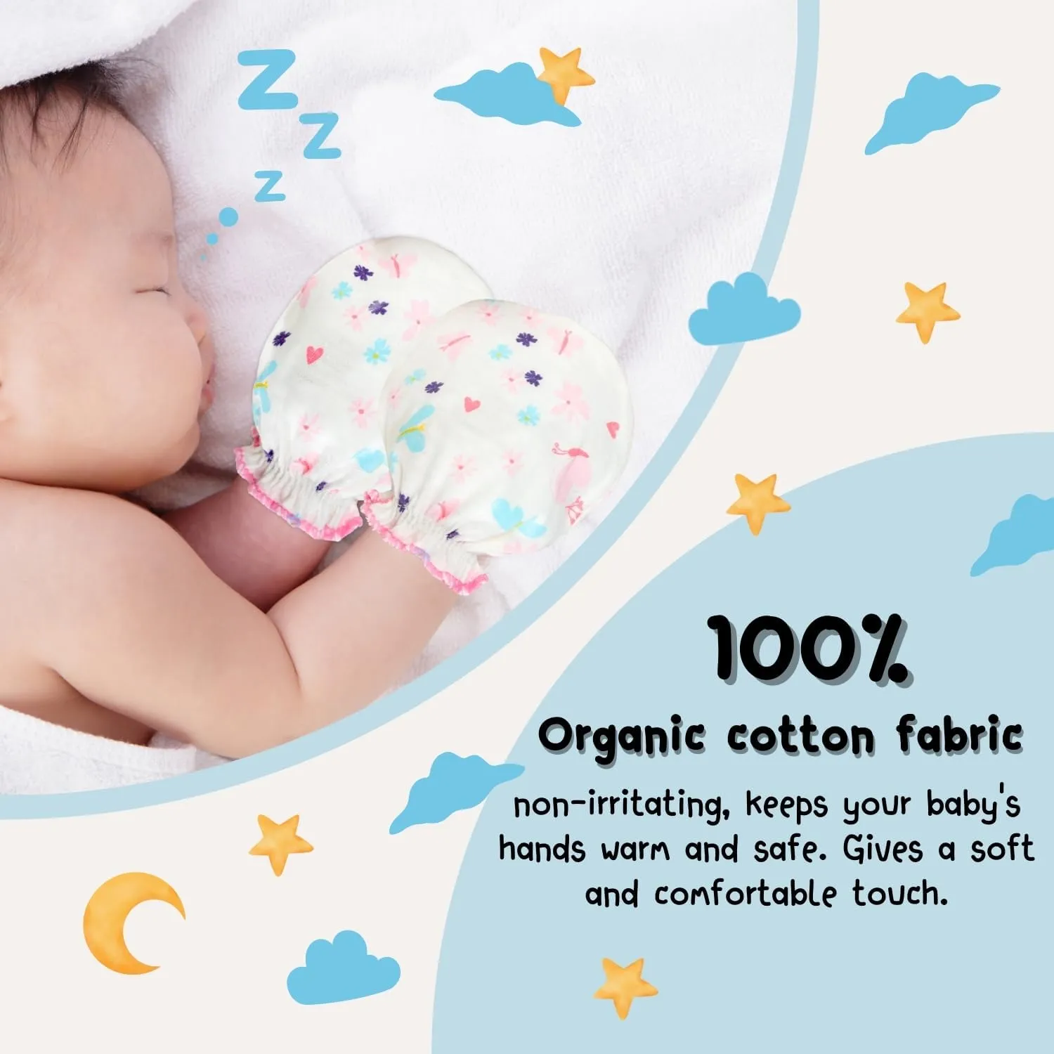 RATIVE No Scratch Mittens and Caps 100% Cotton for Newborn Baby 0-6 Months Boys Girls